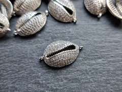 Cowrie Shell Connector Charms, Silver Rhinestone Shell Charms, Clear Micro Pave Cowrie Shell, Puka Shell, Bracelet Charm