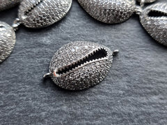 Cowrie Shell Connector Charms, Silver Rhinestone Shell Charms, Clear Micro Pave Cowrie Shell, Puka Shell, Bracelet Charm