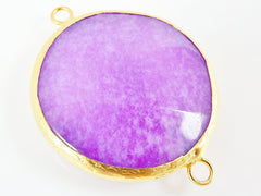 42mm Purple Heart Round Faceted Jade Connector - 22k Matte Gold plated Bezel - 1pc