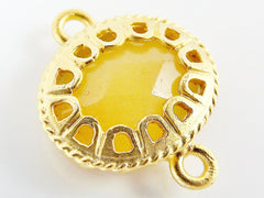 Yellow Scalloped Jade Connector  - Gold plated Bezel - 1pc - GP118