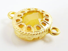 Yellow Scalloped Jade Connector  - Gold plated Bezel - 1pc - GP118