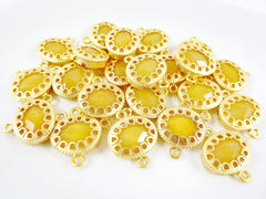 Yellow Scalloped Jade Connector  - Gold plated Bezel - 1pc - GP118