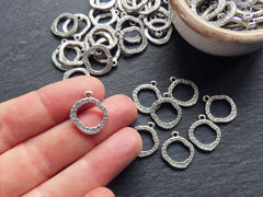 Textured Loop Pendants Charms, Mini Loop Charms, Ring Charms, Bracelet Charms, Hammered, Matte Antique Silver Plated, 10pc