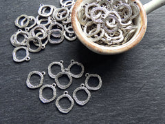 Textured Loop Pendants Charms, Mini Loop Charms, Ring Charms, Bracelet Charms, Hammered, Matte Antique Silver Plated, 10pc