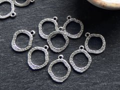 Textured Loop Pendants Charms, Mini Loop Charms, Ring Charms, Bracelet Charms, Hammered, Matte Antique Silver Plated, 10pc