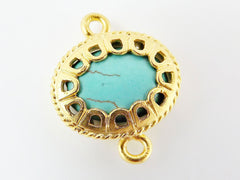 Scalloped Turquoise Stone Connector  - Gold plated Bezel - 1pc - GP118
