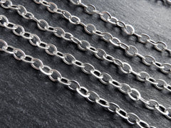 Pressed Oval Ellipse Link Cable Chain 7x5mm, Matte Silver Plated, Tarnish Resistant, 1 Meter = 3.3 Feet