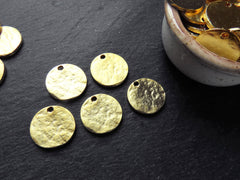 5 Plain Round Rustic Disc Pendants, Double Textured, Jewelry Making Supplies Findings, 22k Matte Gold Plated