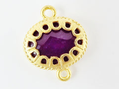 Purple Scalloped Jade Connector  - Gold plated Bezel - 1pc