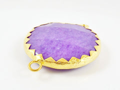 36mm Purple Heart Faceted Jade Connector Pendant - 22k Matte Gold Plated 1pc