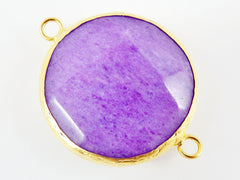 36mm Purple Heart Faceted Jade Connector Pendant - 22k Matte Gold Plated 1pc