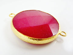 42mm Red Round Faceted Jade Connector - 22k Matte Gold plated Bezel - 1pc