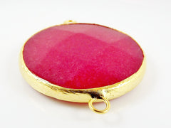 42mm Red Round Faceted Jade Connector - 22k Matte Gold plated Bezel - 1pc