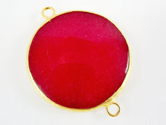 42mm Red Round Faceted Jade Connector - 22k Matte Gold plated Bezel - 1pc
