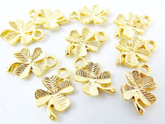 10 Four Leaf Clover Charms, Good Luck Charm, Gold Charm, Gold Bracelet Charm, Gold Clover