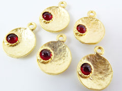 5 Red Bead Matte Gold Plated Inverted Dome Shaped Charms