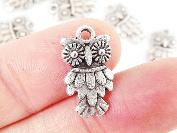 8 Owl Charms - Matte Silver Plated