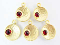 5 Red Bead Matte Gold Plated Inverted Dome Shaped Charms