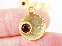 5 Red Bead Matte Gold Plated Inverted Dome Shaped Charms