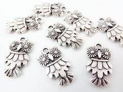 8 Owl Charms - Matte Silver Plated