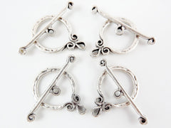 4 Sets of Scroll T Bar Toggle Clasps - Matte Silver Plated