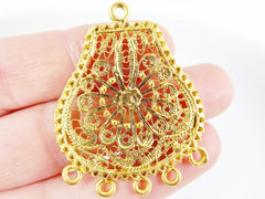 2 Large Exotic Filigree Chandelier Earring Component Pendant - 5 Loops Rings - 22k Matte Gold Plated