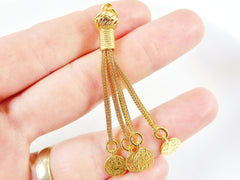 Gold Tassel Pendant, Snake Chain Strands, Coin Charms, Gold Metal Tassel, Gold Plated Tassel, Earring Tassel, Boho, Gold Plated Brass - 1PC