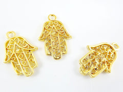 3 Filigree Hand of Fatima Hamsa Pendant Charms - 22k Matte Gold Plated