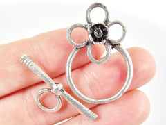 2 Sets of Flower T Bar Toggle Clasps - Matte Silver Plated