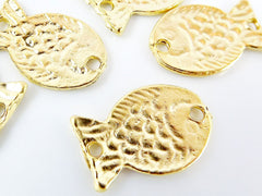 6 Rustic Fun Fish Charm Connectors - 22k Matte Gold Plated