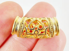 4 Filigree Tube Bead Spacer - 22k Matte Gold Plated