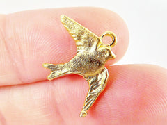 8 Flying Swallow Bird Charms - 22k  Matte Gold Plated