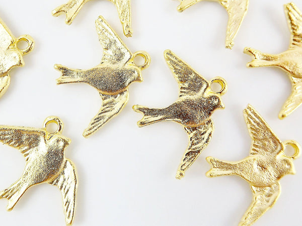 8 Flying Swallow Bird Charms - 22k  Matte Gold Plated