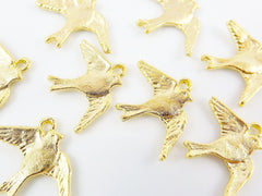 8 Flying Swallow Bird Charms - 22k  Matte Gold Plated