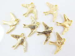 8 Flying Swallow Bird Charms - 22k  Matte Gold Plated