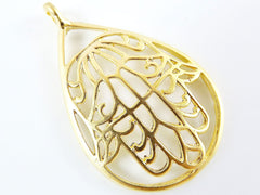 Hamsa Hand of Fatima Teardrop Pendant - 22k Matte Gold Plated - 1PC