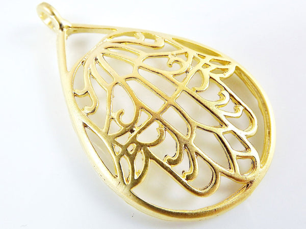 Hamsa Hand of Fatima Teardrop Pendant - 22k Matte Gold Plated - 1PC