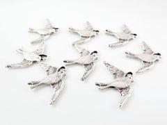 8 Flying Swallow Bird Charms - Matte Silver Plated