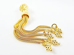 Long Ornate Ball Cap Tassel Pendant with Snake Chain Strands & Grape Charms - 22k Gold Plated Brass- 1PC