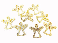 8 Mini Textured Angel Charms - 22k Matte Gold Plated