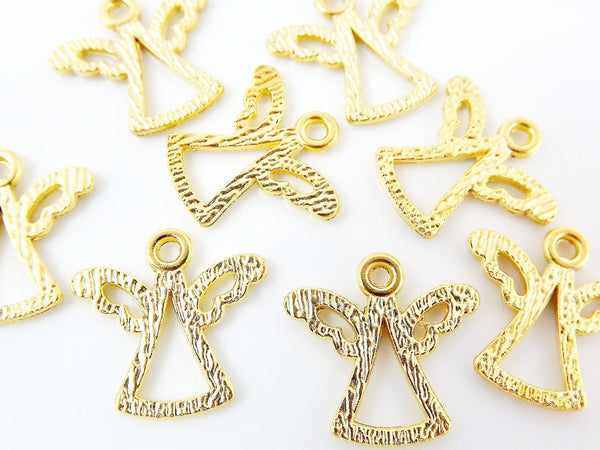 8 Mini Textured Angel Charms - 22k Matte Gold Plated