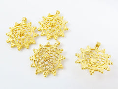 4 Intricate Medallion Charms - 22k Matte Gold Plated