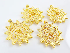 4 Intricate Medallion Charms - 22k Matte Gold Plated