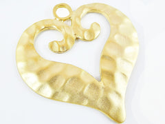 Large Hammered Heart Pendant - 22k Matte Gold Plated - 1PC