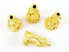 4 Large Swirl Tibetan Bali Style Cone Bead End Caps -  22k Matte Gold Plated Round Bead caps