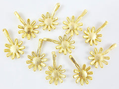 10 Long Daisy Flower Charms - 22k Matte Gold Plated