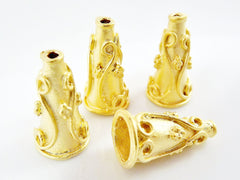 4 Large Swirl Tibetan Bali Style Cone Bead End Caps -  22k Matte Gold Plated Round Bead caps