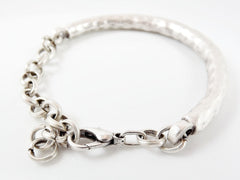 Organic Textured Bar Bracelet with Links & Lobster Clasp - Matte Silver Plated