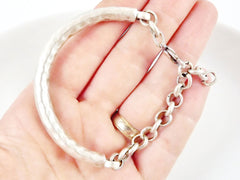 Organic Textured Bar Bracelet with Links & Lobster Clasp - Matte Silver Plated