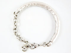 Organic Textured Bar Bracelet with Links & Lobster Clasp - Matte Silver Plated